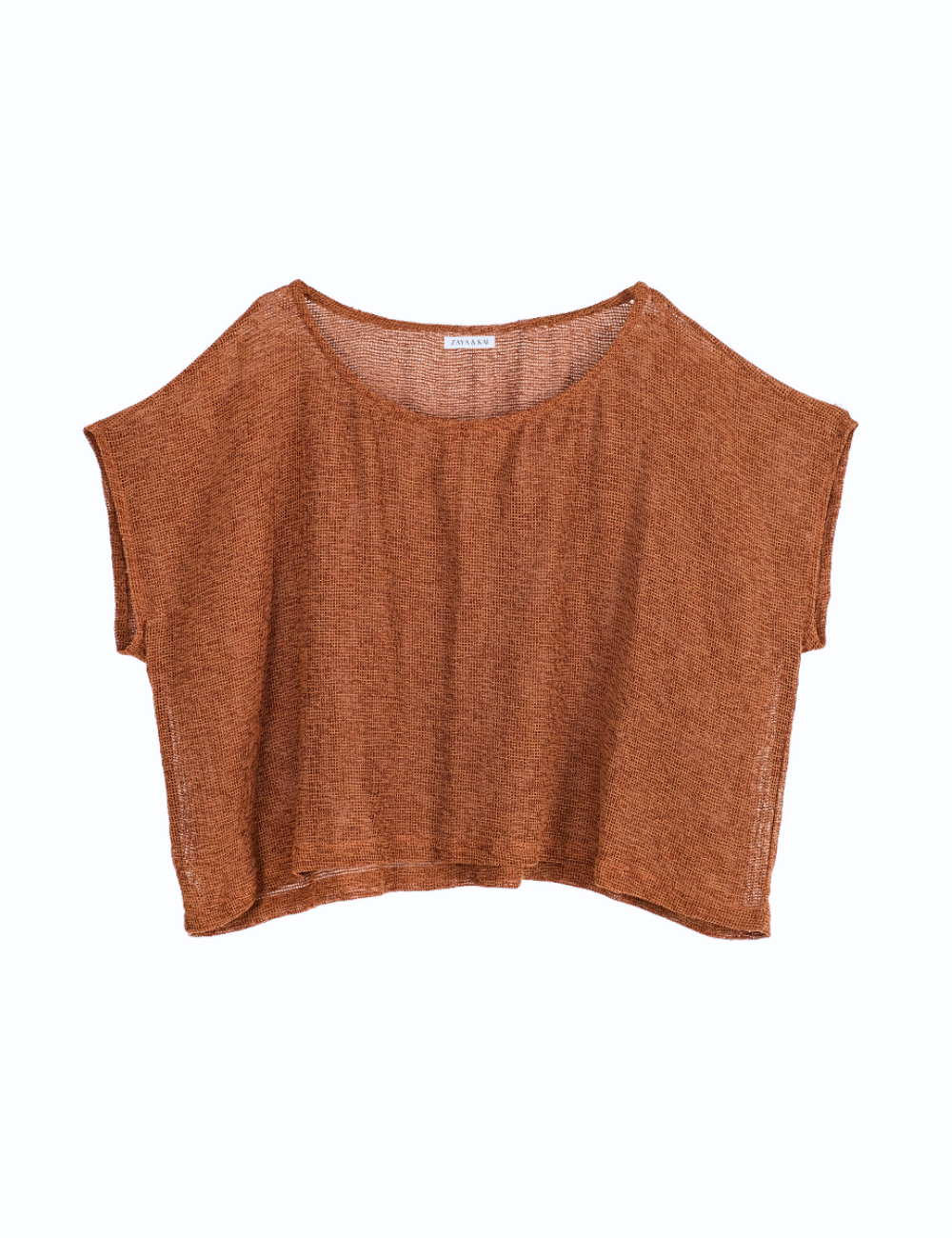 product photo of oversized net rust coloured top