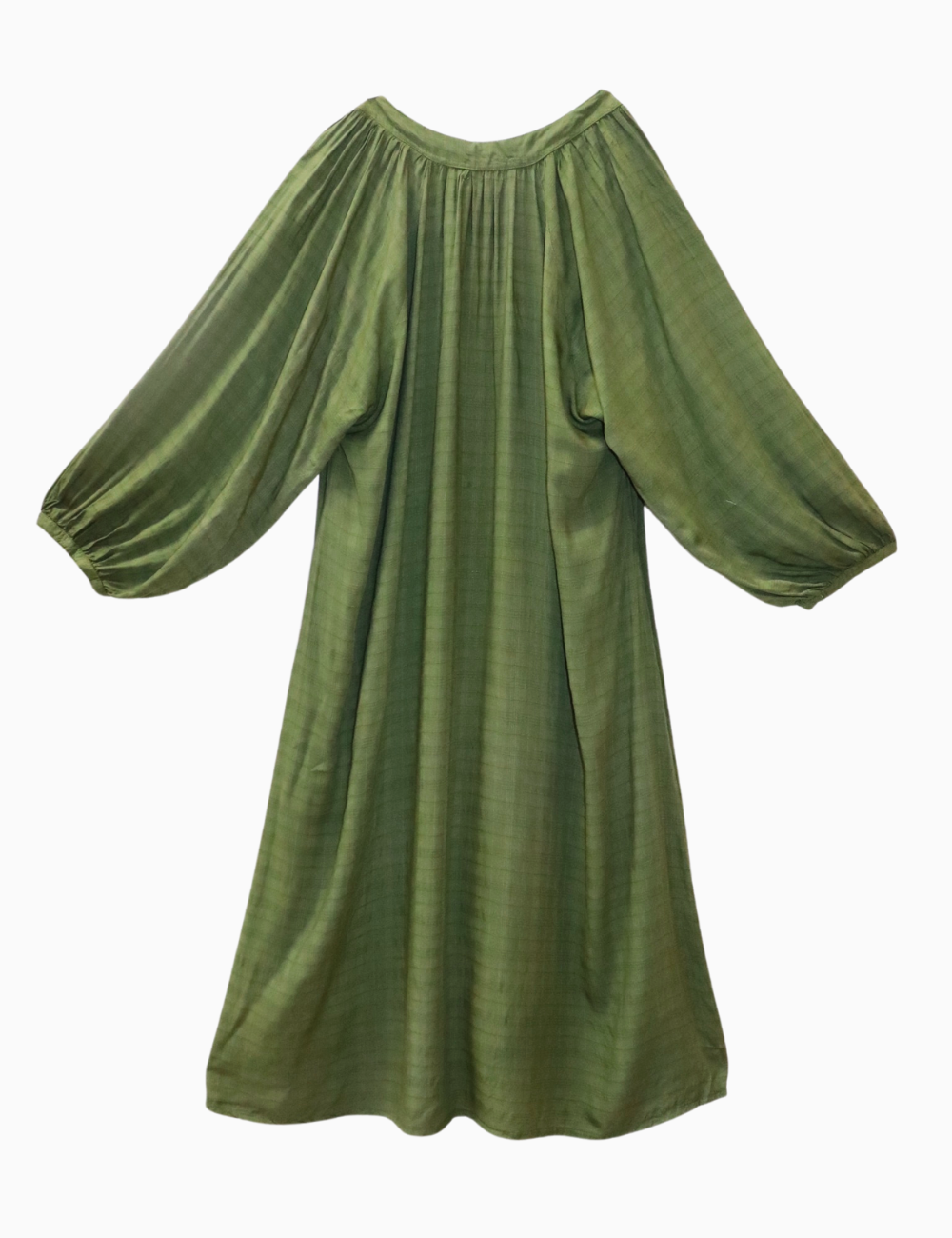 
                  
                    product photo from back of flores organic sugarcane dress in forest green on white background
                  
                