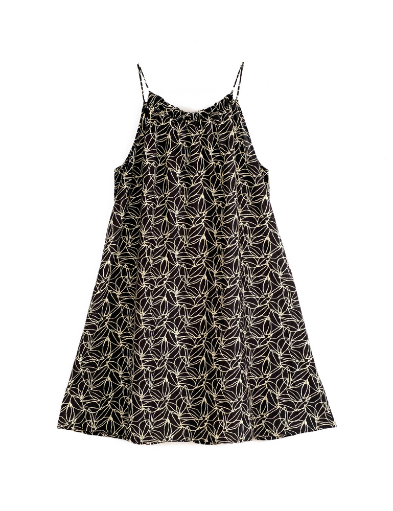product photo of dark patterned mini dress