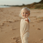 Organic full length jumpsuit ribbed cream natural baby toddler sustainable clothing byron bay brand Zaya and Kai