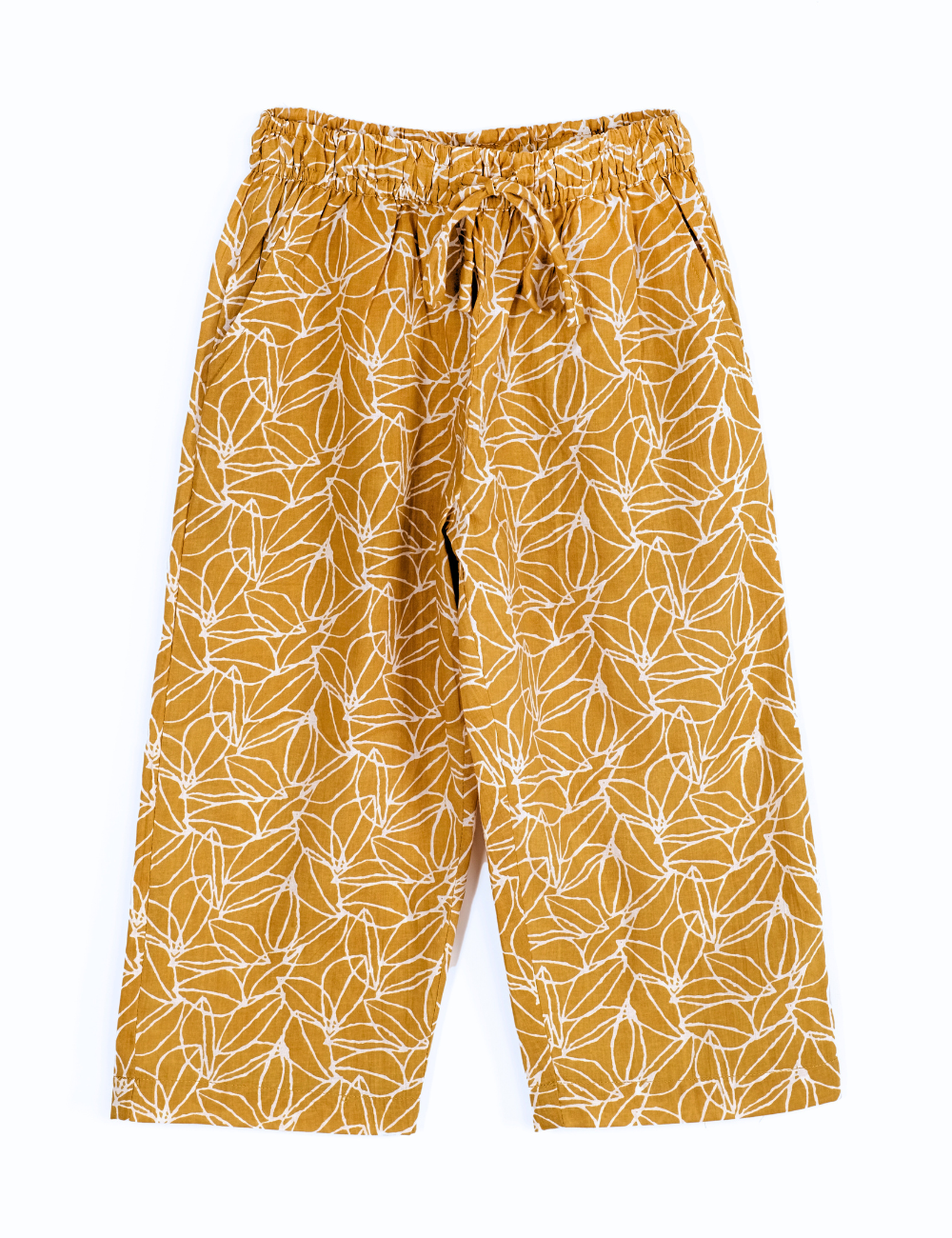 product photo of Indian retro block printed pants in mustard seed print