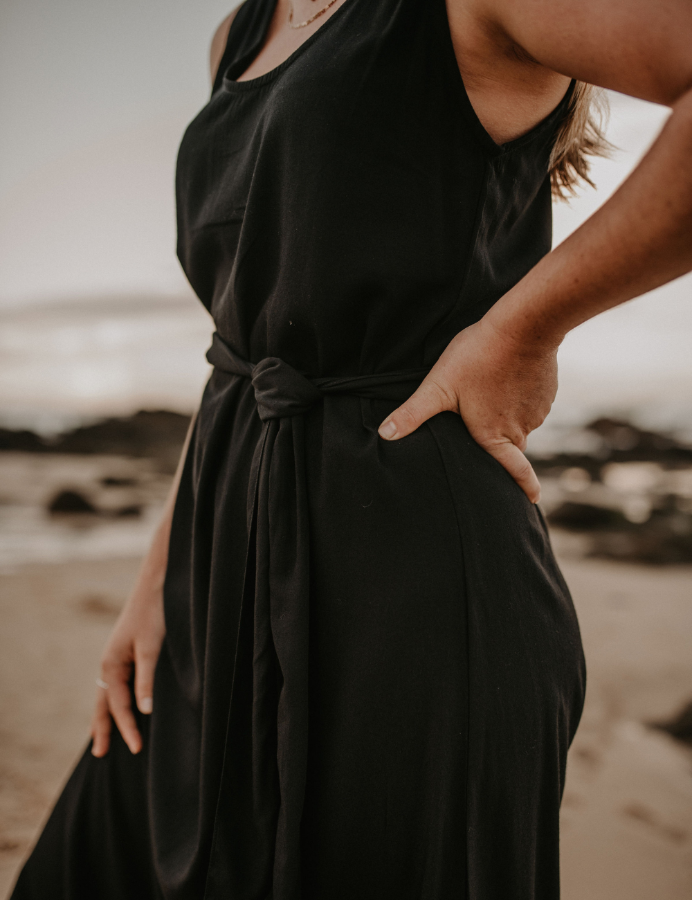 Bamboo maxi dress charcoal natural woman sustainable clothing byron bay brand Zaya and Kai
