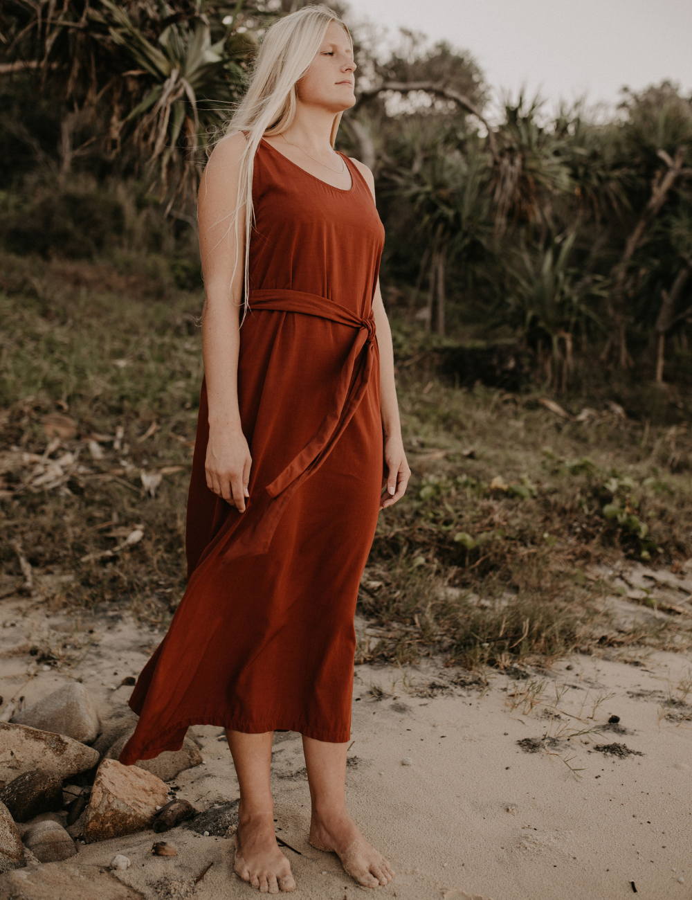 
                  
                    Bamboo maxi dress terracotta natural woman sustainable clothing byron bay brand Zaya and Kai
                  
                
