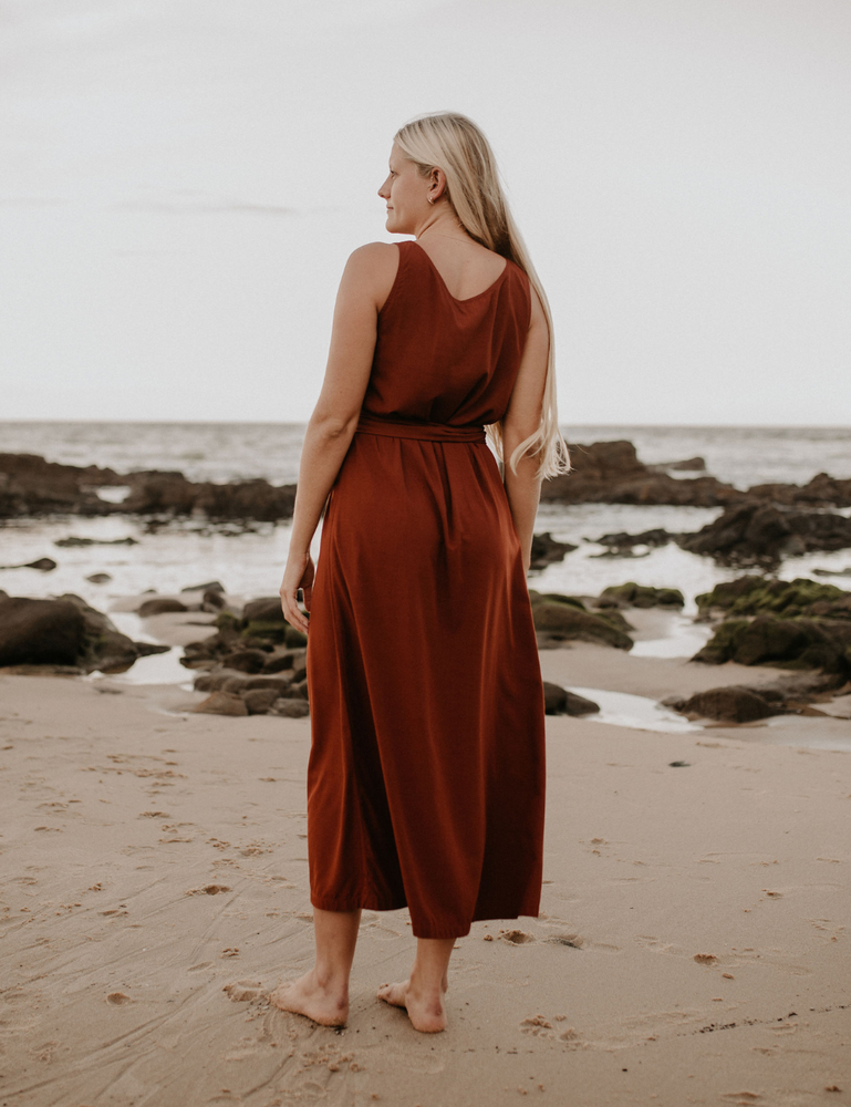 
                  
                    Bamboo maxi dress terracotta natural woman sustainable clothing byron bay brand Zaya and Kai
                  
                