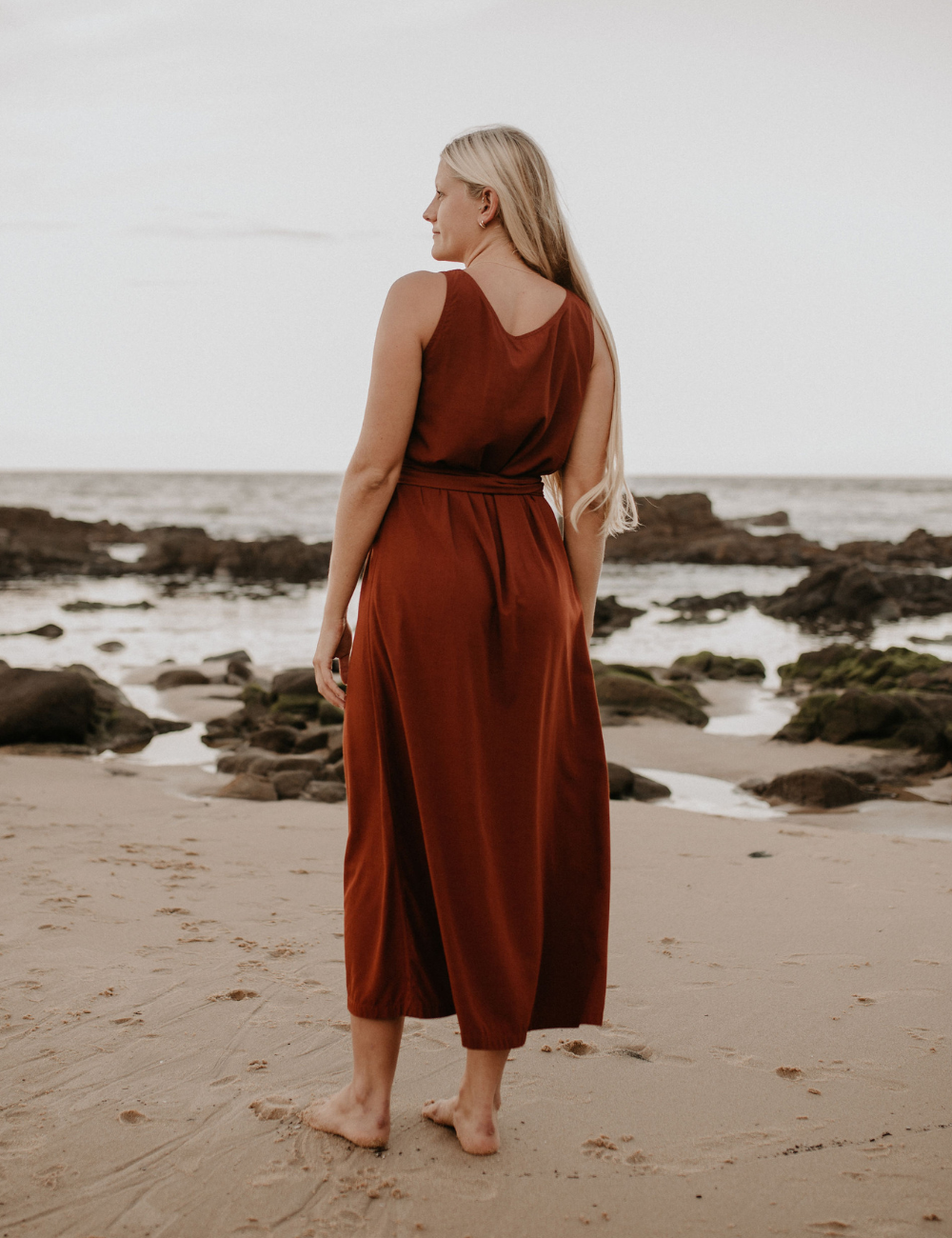 Bamboo maxi dress terracotta natural woman sustainable clothing byron bay brand Zaya and Kai