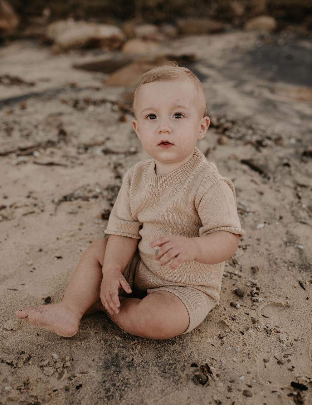 
                  
                    knitted oversized jumpsuit sand beige baby toddler sustainable clothing byron bay brand Zaya and Kai
                  
                