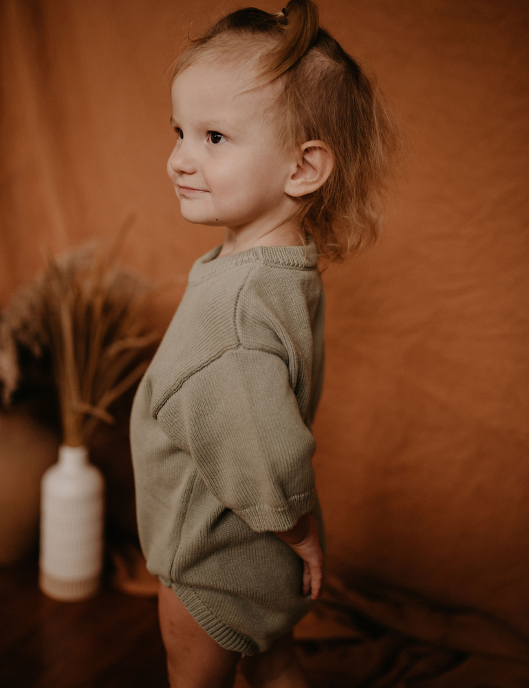 knitted oversized romper faded mint baby toddler sustainable clothing byron bay brand Zaya and Kai