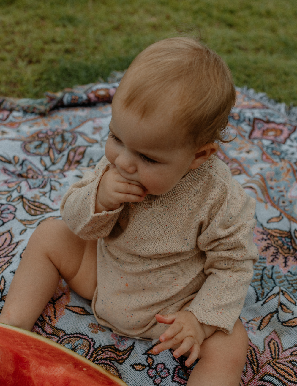 
                  
                    long sleeved knit romper speckled baby toddler sustainable clothing byron bay brand Zaya and Kai
                  
                