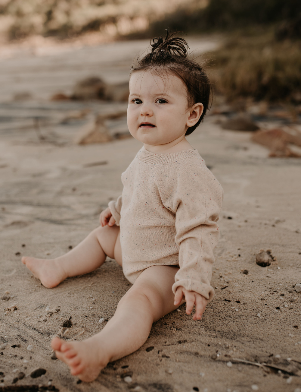 long sleeved knit romper speckled baby toddler sustainable clothing byron bay brand Zaya and Kai