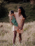 organic cotton mini wrap dress dusty peach natural woman sustainable clothing byron bay brand Zaya and Kai