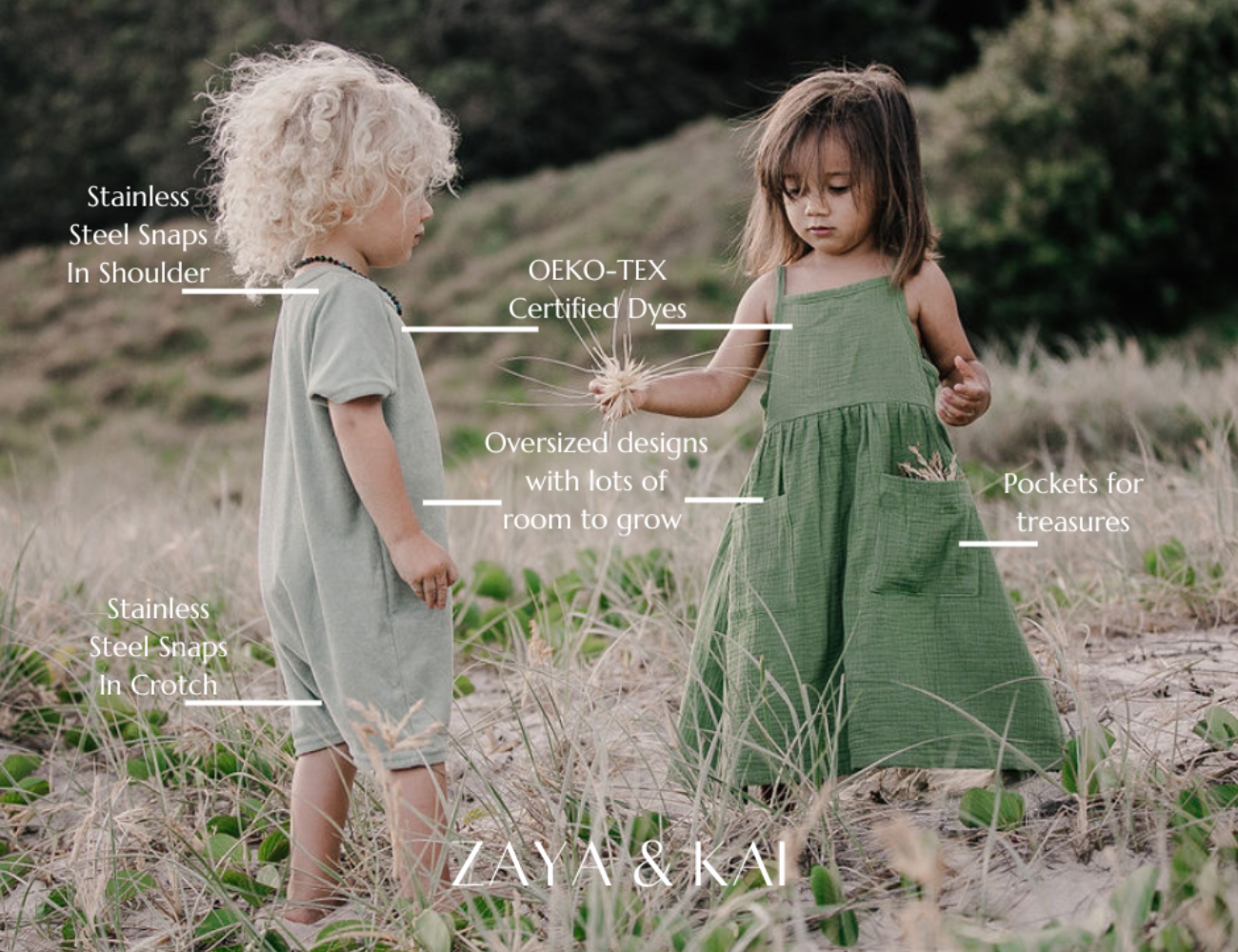 
                  
                    maxi muslin dress wabi sabi green oversized terry towel jumpsuit honeydew baby toddler sustainable clothing byron bay brand Zaya and Kai
                  
                