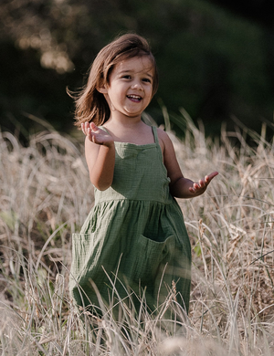 
                  
                    maxi muslin dress wabi sabi green oversized baby toddler sustainable clothing byron bay brand Zaya and Kai
                  
                