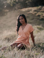 organic cotton mini wrap dress dusty peach natural woman sustainable clothing byron bay brand Zaya and Kai