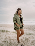 oversized organic cotton shirt wabi sabi green natural woman sustainable clothing byron bay brand Zaya and Kai