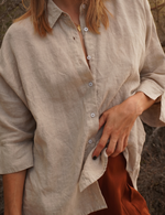 relaxed linen shirt sand natural woman sustainable clothing byron bay brand Zaya and Kai