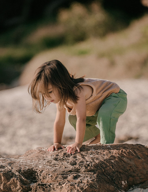 
                  
                    terry towel tank top gingerbread straight leg muslin pants wabi sabi green natural baby toddler sustainable clothing byron bay brand Zaya and Kai
                  
                
